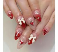 Kabwea 24 Ensemble Ongles Pressés De La Saint-Valentin Avec Design De Cœur Et Nœud, Valentine Press On Nails Set, Saint-Valentin Press On Ongles (Colle Gel Et Lime)