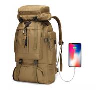 Kabxhueo Sac à Dos de Trekking Randonnée 80L, Grand Camouflage Sac a Dos Voyage avec Port de Charge USB Militaire Molle Etanche Sacs a Dos pour Homme Femme pour Alpinisme Escalade Voyage Camping,Kaki
