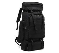 Kabxhueo Sac à Dos randonnée Militaire 70L + 10L Sac a Dos Moto Homme Sac à Dos Tactique Etanche Sac de Survie Complet pour Trekking/randonnée/Camping/Voyages Sac à Dos,Black Camouflage