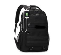 Kabxhueo Sac à Dos Tactique Militaire 35L/40L Sac à Dos Imperméable USB Multifonction Sac d'assaut Molle Grande capacité Sac a Dos Camouflage pour Randonnée Camping Trekking Chasse Pêche,Noir