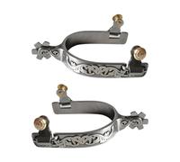 KACCDE 1 paire d'éperons d'équitation pour homme plaqué argent avec motif sculpté complexe, aspect occidental, construction solide, équipement d'équitation en bronze pour homme