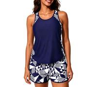 KACCDE Ensemble tankini à imprimé floral - Design fendu - Maillot de bain à couverture complète - Short de bain rembourré amovible - Grande taille