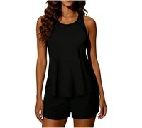 KACCDE Ensemble tankini à imprimé floral - Design fendu - Maillot de bain à couverture complète - Short de bain rembourré amovible - Grande taille