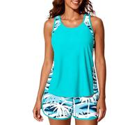 KACCDE Ensemble tankini à imprimé floral - Design fendu - Maillot de bain à couverture complète - Short de bain rembourré amovible - Grande taille