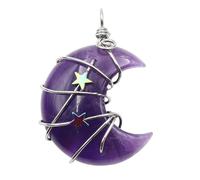 KACCDE Pendentif en forme de croissant d'étoile enveloppé de fil de fer - Tendance - Pendentif lune et étoile - Pierre naturelle - Accessoire pour un usage quotidien