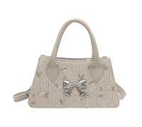 KACCDE Sac à bandoulière assorti pour femme - Motif floral - Poignée supérieure - Tendance - Avec nœud carré - Sac à main à bandoulière florale pour femme - En paille tissée, blanc, One Size