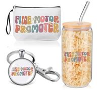 Kacctyen Cadeau d'ergothérapie pour femme - Trousse de maquillage avec porte-clés - Gobelets en verre de 500 ml avec couvercles et pailles - Cadeau de thérapie pour thérapeutes OT femme, multicolore,