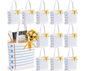 Kacctyen Lot de 12 mini sacs fourre-tout en toile pour enseignant, cadeaux de reconnaissance pour enseignants, carnets, cartes à crayons et rubans de règle pour femme, salle de ureau
