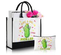 Kacctyen Pickle Cadeaux pour femme Sac fourre-tout en toile Pickle Portable Trousse de maquillage avec fermeture éclair et toile pour femme, fille, sœur, adolescente, amie, shopping, gym, multicolore