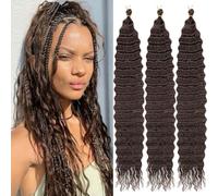 Kachanaa Lot de 7 extensions de cheveux synthétiques pré-séparés pour tresses au crochet de style bohème - Brun foncé - 61 cm - 4#