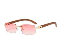 kachawoo Lunettes de soleil sans monture sans monture femmes mode lunettes de soleil avec jambes en bois d'imitation bleu vert Uv400 lentille Rectangle pare-soleil hommes (pink lens)