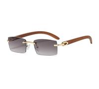 kachawoo Lunettes de soleil sans monture sans monture femmes mode lunettes de soleil avec jambes en bois d'imitation bleu vert Uv400 lentille Rectangle pare-soleil hommes (grey lens)