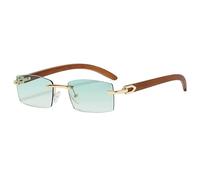 kachawoo Lunettes de soleil sans monture sans monture femmes mode lunettes de soleil avec jambes en bois d'imitation bleu vert Uv400 lentille Rectangle pare-soleil hommes (green lens)