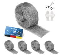 KACNON 2# Lot de 5 rouleaux de laine d'acier 20 m contre les souris, avec gants et ciseaux, laine d'acier inoxydable fine contre les rongeurs, pour trous et fissures murales, maison, garage et jardin