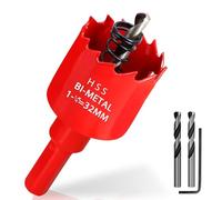 KACNON Scie cloche 32 mm, Acier rapide universel HSS M42 bi-métal avec tige hexagonale et foret, Tailles complètes, pour bois, plastique, plaques de plâtre, tôle, Rouge