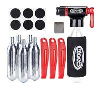 Kadacha Kit de gonflage CO2 avec 5 Cartouches filetées CO2 de 16 g - Compatible avec Les valves Presta et Schrader - Pompe de Pneu de vélo CO2 Portable avec kit Multi-Outils de réparation de vélo