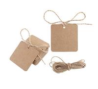 Kadagg 100 pièces Papier Kraft Carré Vierge Cadeau à Suspendre Étiquette de Mariage Carte Artisanat Ficelle de Jute + Papier Kraft