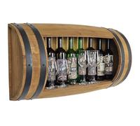 kadamahu Porte-Bouteilles Demi-tonneau avec Cache secrète, Brun Clair | Meuble bar mural clair pour 9 bouteilles avec dos plat, rangement dissimulé sous la tablette et 4 cerclages acier