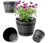 KADAX Ø23 cm - Pot de Fleurs en Plastique pour intérieur et extérieur, Cache-Pot Imitation Bois, Design tonneau élégant (Gris foncé)