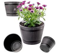 KADAX Ø23 cm - Pot de Fleurs en Plastique pour intérieur et extérieur, Cache-Pot Imitation Bois, Design tonneau élégant (Marron foncé)