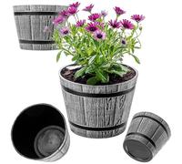 KADAX Ø23 cm - Pot de Fleurs en Plastique pour intérieur et extérieur, Cache-Pot Imitation Bois, Design tonneau élégant (Gris Clair)