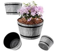 KADAX Ø30 cm - Pot de Fleurs en Plastique pour intérieur et extérieur, Cache-Pot Imitation Bois, Design tonneau élégant (Gris Clair)