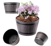 KADAX Ø30 cm - Pot de Fleurs en Plastique pour intérieur et extérieur, Cache-Pot Imitation Bois, Design tonneau élégant (Marron foncé)