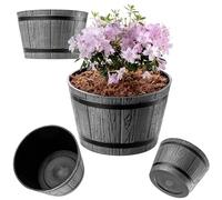 KADAX Ø30 cm - Pot de Fleurs en Plastique pour intérieur et extérieur, Cache-Pot Imitation Bois, Design tonneau élégant (Gris foncé)