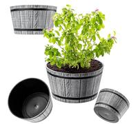 KADAX Ø40 cm - Pot de Fleurs en Plastique pour intérieur et extérieur, Cache-Pot Imitation Bois, Design tonneau élégant (Gris Clair)