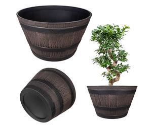 KADAX 52,5 cm - Pot de Fleurs en Forme de tonneau, Plastique résistant aux intempéries (Marron/Noir)