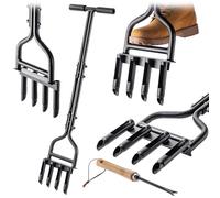 KADAX Aérateur de pelouse, fourche d'aération, aérateur, avec poignée en T et 4 spoons creux, aérateur de pelouse, pic pour aération et entretien de la pelouse