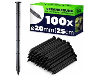 KADAX Ancrages au sol pour montage, 25 cm, 100 x Ancrages au sol en plastique, Ancrages avec picots, Ancrages au sol en plastique pour espaces extérieurs et grilles de pelouse (Noir, Rond)