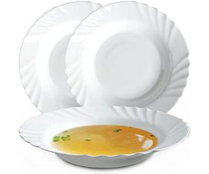 KADAX Assiette creuse en verre trempé, set de 3, assiette à soupe minimaliste, set d'assiettes, assiettes à pâtes, assiettes creuses, bols à pâtes, assiette plate (∅ 23 cm, blanc)