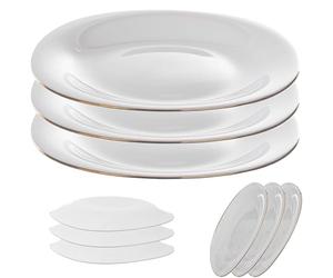KADAX assiettes à dessert blanches avec bord doré, lot d'assiettes, assiettes à gâteau en verre renforcé, assiettes à petit-déjeuner modernes, assiettes plates pour gâteau (Blanc/Or, 3 pièces)