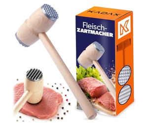 KADAX Attendrisseur à Viande, Marteau à Viande avec extrémité en métal, Double Face Maillet à Viande en Bois, Attendrisseur à Escalopes Rondes