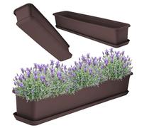 KADAX Bac à Fleurs 80 cm Marron avec Soucoupe - Bac en Plastique pour Balcon Jardinière pour Usage Intérieur et Extérieur, Pot de Fleurs pour Balcon, Terrasse, Rebord de Fenêtre