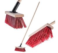 KADAX Balai de rue à long manche en bois et nylon avec support de manche en métal, large balai industriel confortable, sable, différentes tailles, 30 cm, rouge