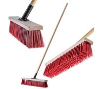 KADAX Balai de rue à long manche en bois et nylon avec support de manche en métal, large balai industriel confortable, sable, différentes tailles, 50 cm, rouge