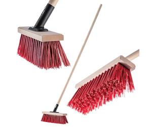 KADAX Balai de rue à long manche en bois et nylon avec support de manche en métal, large balai industriel confortable, sable, différentes tailles, 30 cm, rouge