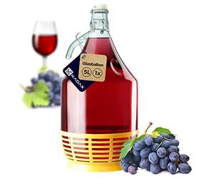 KADAX Ballon ŕ vin en Verre pour vin - Ouverture étroite - Ballon de Fermentation - Gallon - Conteneur de Fermentation - Bouteille en Verre -(5 L, Fermeture ŕ étrier)