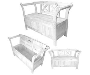 KADAX Banc de Jardin - 119 x 45 x 73 cm - en Panneau de Fibres de Bois - avec Espace de Rangement et Dossier - Résistant aux intempéries - pour Jardin, Balcon - Blanc