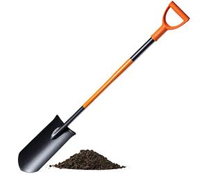 KADAX bêche Acier Pointue avec Manche, Pelle en Acier pour Creuser des Trous, bêche de Jardin (121 cm, Noir/Orange)
