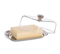 KADAX Beurrier en plastique, transparent Cloche à Beurre avec Couvercle, moderne Beurrier avec poignée Ergonomique, Beurrier rectangulaire en Acier Inoxydable