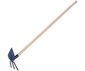 KADAX Binette en métal avec long manche en bois, double binette pour le jardin, pour ameublir, aérer et désherber le sol, sarcler (long, forme de cœur - 3 dents, avec manche en bois)