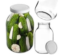 KADAX Bocal de conservation 3 l avec couvercle à visser blanc - Grand bocal de fermentation pour choucroute, kombucha et conserves