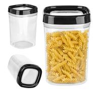 KADAX Bocal de conservation, boîte de rangement transparente en plastique, bocal hermétique avec couvercle, boîtes à verser pour farine, céréales, sucre et pâtes (1000 ml, Noir)