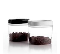 KADAX Bocal en plastique transparent, hermétique avec couvercle, pour farine, céréales, sucre et pâtes (lot de 2 : 600 ml, blanc et noir)