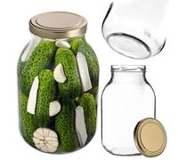 KADAX Bocal en Verre 3L Ø82mm doré - pour choucroute, Kimchi, Kombucha, Fermentation | Couvercle à vis hermétique, hermétique, Lave-Vaisselle, BPA-Free | Bocal de Fermentation