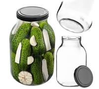 KADAX Bocal en verre de 3 l, avec couvercle à visser fi100 mm, grand bocal de conservation en verre robuste, à visser, avec couvercle, noir