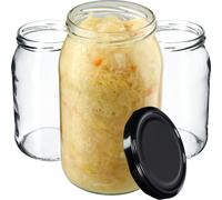 KADAX bocaux 900 ml, bocaux à couvercle à visser, utilisables comme bocaux à confiture, bocaux à provisions, bocaux à conserves (24 pièces, noir)